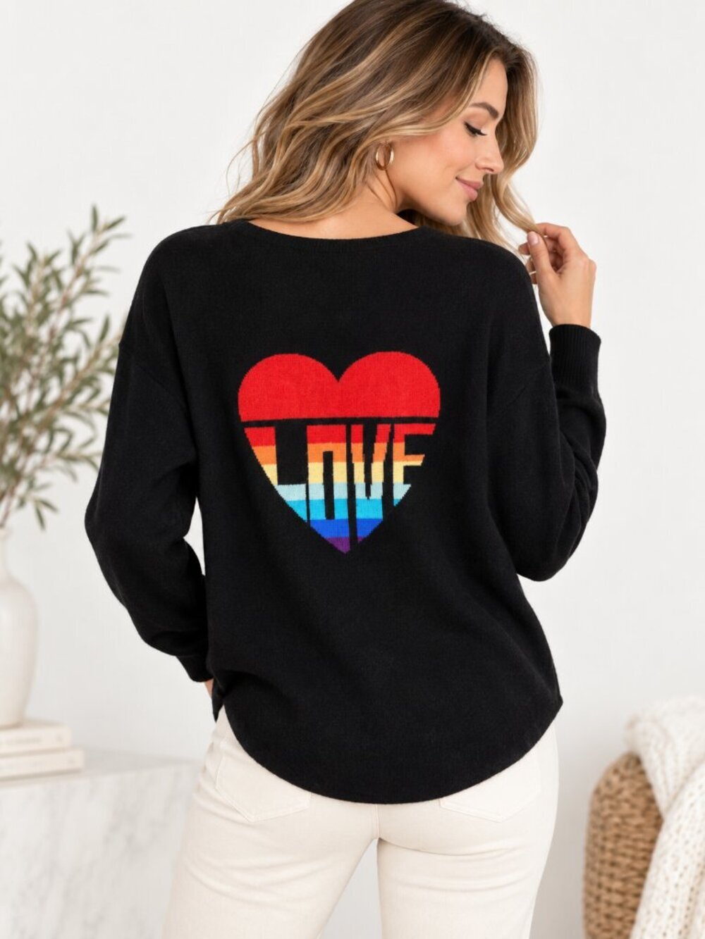 The Cashmere Project 100% Cashmere Black Heart Graphic Sweater Medium